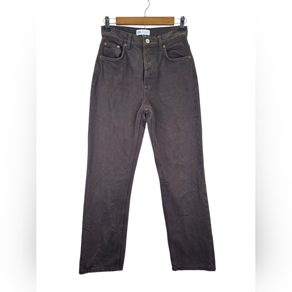Zara Classic Chocolate Brown Womens Jeans Straight High Waist Relaxed Fit Size 2
